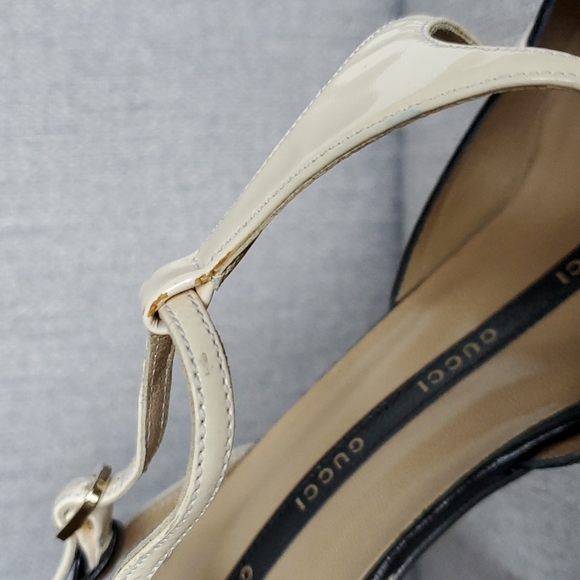 Gucci T-Strap Leather High Heels, 8.5 Black & Cream - Picture 14 of 15